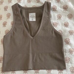Athleta Ribbed V-Neck Cropped Tank Top - Taupe Brown